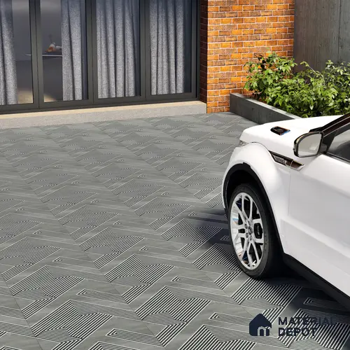Parking Floor Tile TL 03391 B Engrave Smokey 16 x 16 inch Anti Slip Matte Finish Heavy Duty Vitrified Tile - 12 mm | Suitable For Garage, Driveway, Terrace | Pattern Alignment May Vary | 2-3 mm Spacer is Mandatory