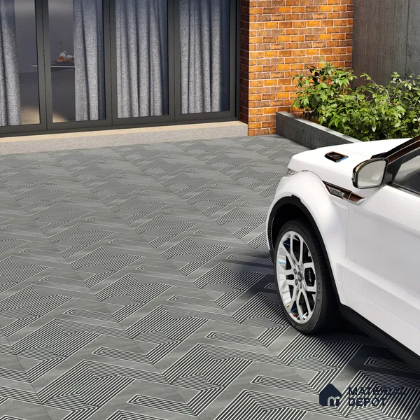 Parking Floor Tile TL 03391 B Engrave Smokey 16 x 16 inch Anti Slip Matte Finish Heavy Duty Vitrified Tile - 12 mm | Suitable For Garage, Driveway, Terrace | Pattern Alignment May Vary | 2-3 mm Spacer is Mandatory (Sample)