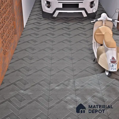 Parking Floor Tile TL 03391 B Engrave Smokey 16 x 16 inch Anti Slip Matte Finish Heavy Duty Vitrified Tile - 12 mm | Suitable For Garage, Driveway, Terrace | Pattern Alignment May Vary | 2-3 mm Spacer is Mandatory (Sample)
