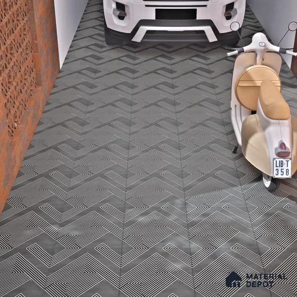 Parking Floor Tile TL 03391 B Engrave Smokey 16 x 16 inch Anti Slip Matte Finish Heavy Duty Vitrified Tile - 12 mm | Suitable For Garage, Driveway, Terrace | Pattern Alignment May Vary | 2-3 mm Spacer is Mandatory (Sample)