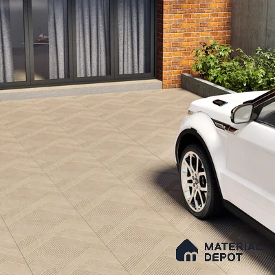 Parking Floor Tile TL 03391 A Engrave Beige 16 x 16 inch Anti Slip Matte Finish Heavy Duty Vitrified Tile - 12 mm | Suitable For Garage, Driveway, Terrace | Pattern Alignment May Vary | 2-3 mm Spacer is Mandatory