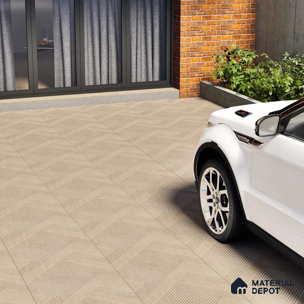 Parking Floor Tile TL 03391 A Engrave Beige 16 x 16 inch Anti Slip Matte Finish Heavy Duty Vitrified Tile - 12 mm | Suitable For Garage, Driveway, Terrace | Pattern Alignment May Vary | 2-3 mm Spacer is Mandatory