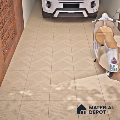 Parking Floor Tile TL 03391 A Engrave Beige 16 x 16 inch Anti Slip Matte Finish Heavy Duty Vitrified Tile - 12 mm | Suitable For Garage, Driveway, Terrace | Pattern Alignment May Vary | 2-3 mm Spacer is Mandatory