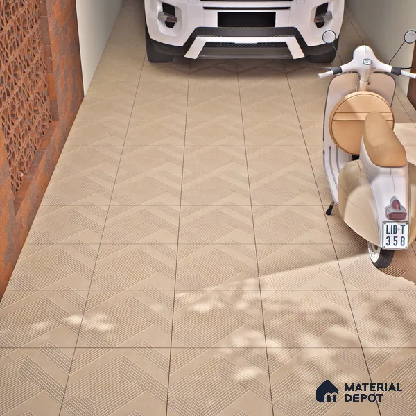 Parking Floor Tile TL 03391 A Engrave Beige 16 x 16 inch Anti Slip Matte Finish Heavy Duty Vitrified Tile - 12 mm | Suitable For Garage, Driveway, Terrace | Pattern Alignment May Vary | 2-3 mm Spacer is Mandatory