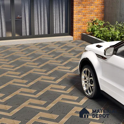 Parking Floor Tile TL 03391 H Engrave Tan 16 x 16 inch Anti Slip Matte Finish Heavy Duty Vitrified Tile - 12 mm | Suitable For Garage, Driveway, Terrace | Pattern Alignment May Vary | 2-3 mm Spacer is Mandatory (Sample)