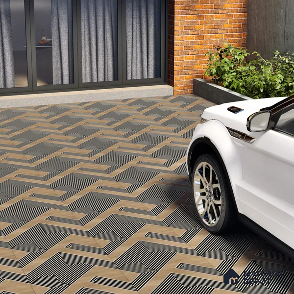 Parking Floor Tile TL 03391 H Engrave Tan 16 x 16 inch Anti Slip Matte Finish Heavy Duty Vitrified Tile - 12 mm | Suitable For Garage, Driveway, Terrace | Pattern Alignment May Vary | 2-3 mm Spacer is Mandatory (Sample)