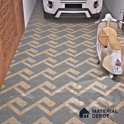 Parking Floor Tile TL 03391 H Engrave Tan 16 x 16 inch Anti Slip Matte Finish Heavy Duty Vitrified Tile - 12 mm | Suitable For Garage, Driveway, Terrace | Pattern Alignment May Vary | 2-3 mm Spacer is Mandatory (Sample)