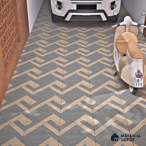 Parking Floor Tile TL 03391 H Engrave Tan 16 x 16 inch Anti Slip Matte Finish Heavy Duty Vitrified Tile - 12 mm | Suitable For Garage, Driveway, Terrace | Pattern Alignment May Vary | 2-3 mm Spacer is Mandatory (Sample)
