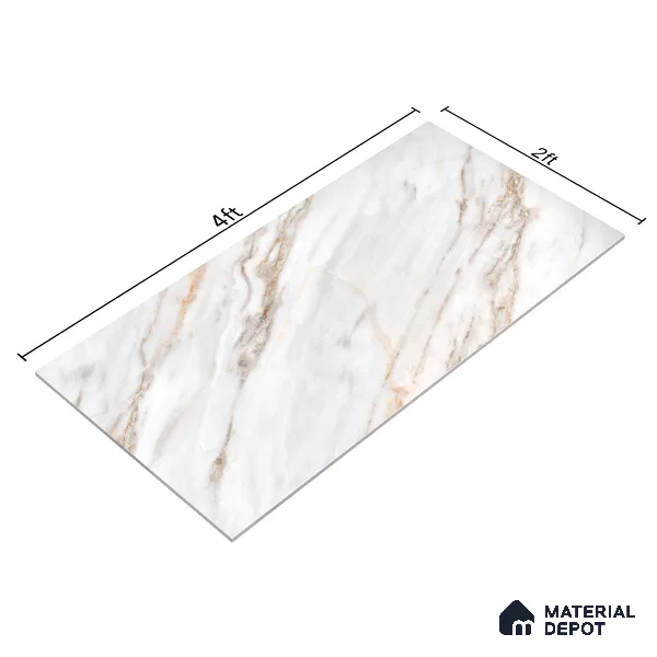 Marble Wall & Floor Vitrified Tile Ghost White 4 ft x 2 ft | TL 01083 Glossy Finish - 9 mm | Suitable for Living Room, Bedroom