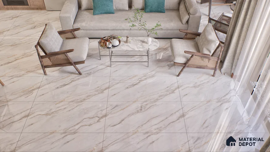 Marble Wall & Floor Vitrified Tile Ghost White 4 ft x 2 ft | TL 01083 Glossy Finish - 9 mm | Suitable for Living Room, Bedroom