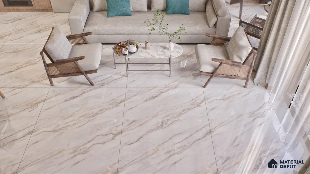 Marble Wall & Floor Vitrified Tile Ghost White 4 ft x 2 ft | TL 01083 Glossy Finish - 9 mm | Suitable for Living Room, Bedroom