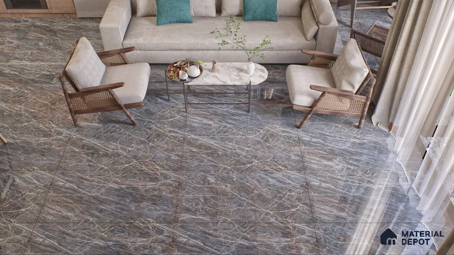 Marble Wall & Floor Vitrified Tile Glum Grey 4 ft x 2 ft | TL 01090 Glossy Finish - 9 mm | Suitable for Living Room, Bedroom