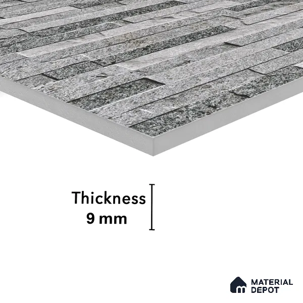 Elevation Wall Tile TL 00073 A Grey 2 ft x 1 ft Punch Matte Finish Vitrified Tile - 9 mm | Ideal For Modern Facades, Outdoor Cladding, Feature Wall