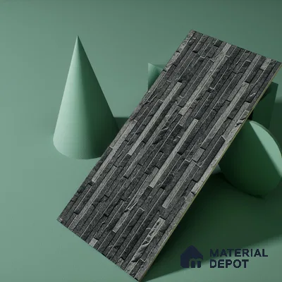 Elevation Wall Tile TL 00073 B Noir Black 2 ft x 1 ft Punch Matte Finish Vitrified Tile - 9 mm | Suitable For Feature Wall, Boundary Wall, Balcony, Outdoor