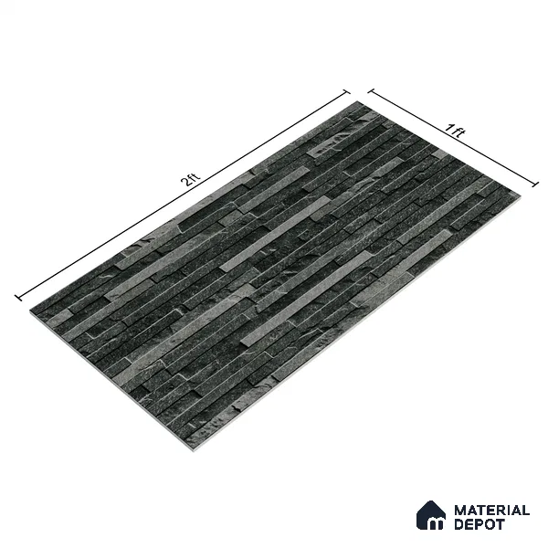 Elevation Wall Tile TL 00073 B Noir Black 2 ft x 1 ft Punch Matte Finish Vitrified Tile - 9 mm | Suitable For Feature Wall, Boundary Wall, Balcony, Outdoor