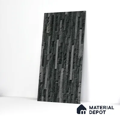 Elevation Wall Tile TL 00073 B Noir Black 2 ft x 1 ft Punch Matte Finish Vitrified Tile - 9 mm | Suitable For Feature Wall, Boundary Wall, Balcony, Outdoor