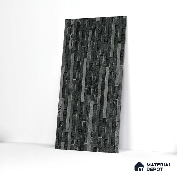Elevation Wall Tile TL 00073 B Noir Black 2 ft x 1 ft Punch Matte Finish Vitrified Tile - 9 mm | Suitable For Feature Wall, Boundary Wall, Balcony, Outdoor