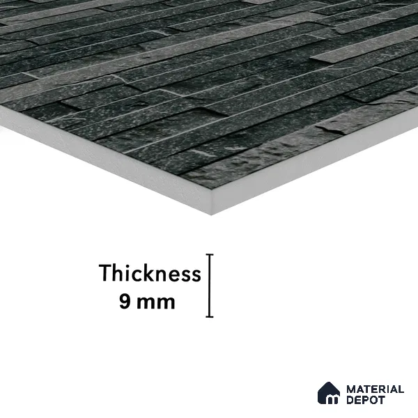 Elevation Wall Tile TL 00073 B Noir Black 2 ft x 1 ft Punch Matte Finish Vitrified Tile - 9 mm | Suitable For Feature Wall, Boundary Wall, Balcony, Outdoor