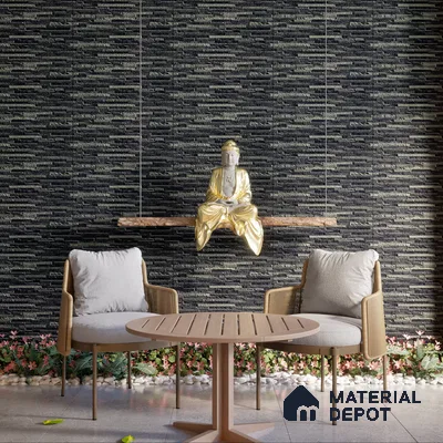 Elevation Wall Tile TL 00073 B Noir Black 2 ft x 1 ft Punch Matte Finish Vitrified Tile - 9 mm | Suitable For Feature Wall, Boundary Wall, Balcony, Outdoor