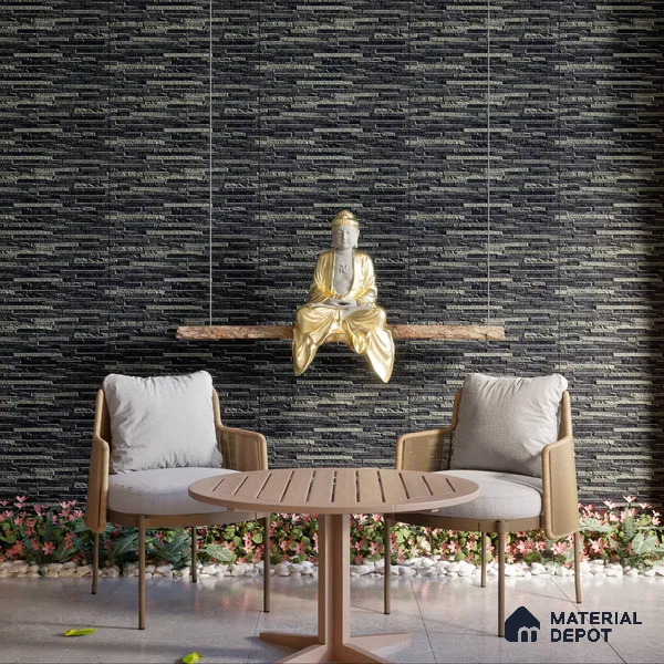 Elevation Wall Tile TL 00073 B Noir Black 2 ft x 1 ft Punch Matte Finish Vitrified Tile - 9 mm | Suitable For Feature Wall, Boundary Wall, Balcony, Outdoor
