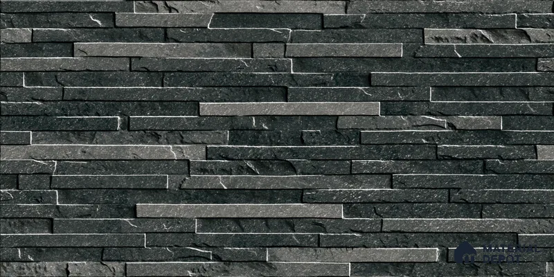 Elevation Wall Tile TL 00073 B Noir Black 2 ft x 1 ft Punch Matte Finish Vitrified Tile - 9 mm | Suitable For Feature Wall, Boundary Wall, Balcony, Outdoor