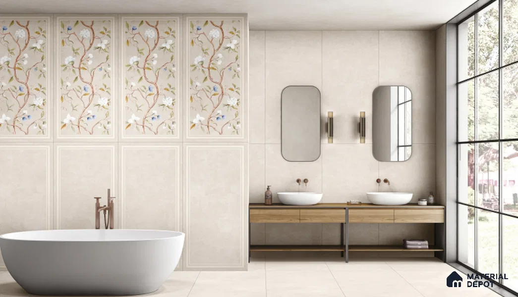 Punch Wall TL 07705 Denim Cream Frame 4 ft x 2 ft Vitrified Full Body Digital Matte Finish - 9 mm | Suitable for Bathroom, Accent/Feature Wall, Dining Area