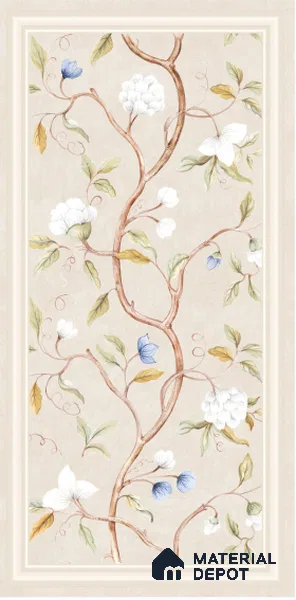Floral Wall TL 07705 B Denim Crema Frame Blossom 4 ft x 2 ft Vitrified Full Body Digital Matte Finish Tile - 9 mm | Suitable for Bathroom, Accent/Feature Wall, Dining Area