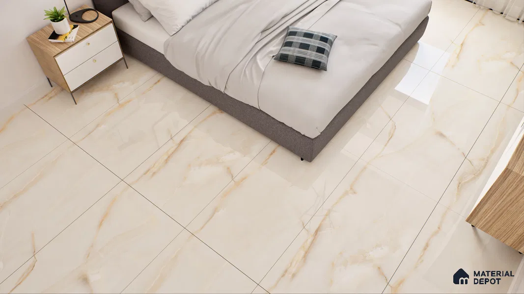 Marble Wall & Floor Vitrified Tile Oyster Beige 4 ft x 2 ft | TL 01077 Glossy Finish - 9 mm | Suitable for Living Room, Bedroom