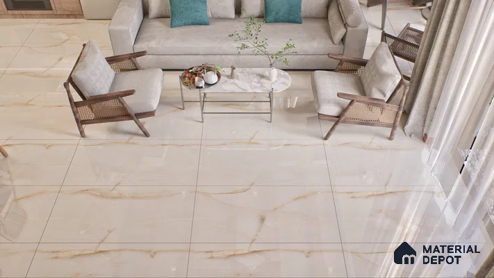 Marble Wall & Floor Vitrified Tile Oyster Beige 4 ft x 2 ft | TL 01077 Glossy Finish - 9 mm | Suitable for Living Room, Bedroom