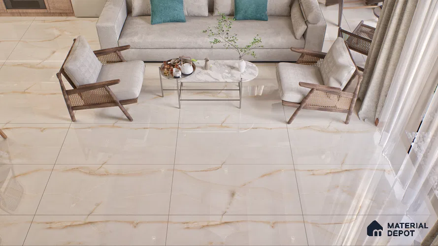 Marble Wall & Floor Vitrified Tile Oyster Beige 4 ft x 2 ft | TL 01077 Glossy Finish - 9 mm | Suitable for Living Room, Bedroom