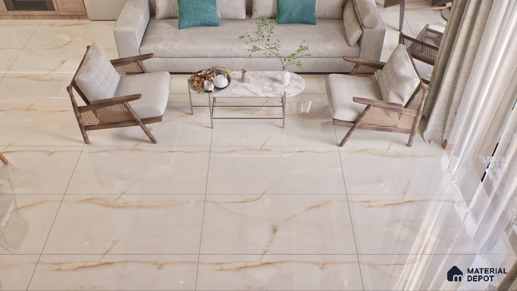 Marble Wall & Floor Vitrified Tile Oyster Beige 4 ft x 2 ft | TL 01077 Glossy Finish - 9 mm | Suitable for Living Room, Bedroom