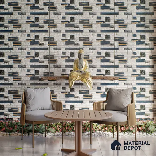 Elevation Wall Tile TL 00065 B Snowy White 2 ft x 1 ft Punch Matte Finish Vitrified Tile - 9 mm | Ideal For Modern Facades, Outdoor Cladding, Feature Wall