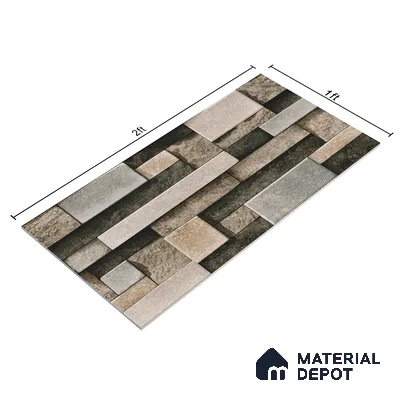 Elevation Wall Tile TL 00065 C Grey 2 ft x 1 ft Punch Matte Finish Vitrified Tile - 9 mm | Suitable For Feature Wall, Boundary Wall, Balcony, Outdoor