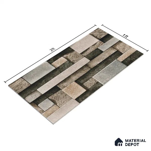 Elevation Wall Tile TL 00065 C Grey 2 ft x 1 ft Punch Matte Finish Vitrified Tile - 9 mm | Suitable For Feature Wall, Boundary Wall, Balcony, Outdoor