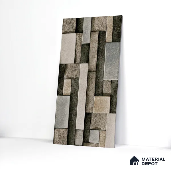 Elevation Wall Tile TL 00065 C Grey 2 ft x 1 ft Punch Matte Finish Vitrified Tile - 9 mm | Suitable For Feature Wall, Boundary Wall, Balcony, Outdoor