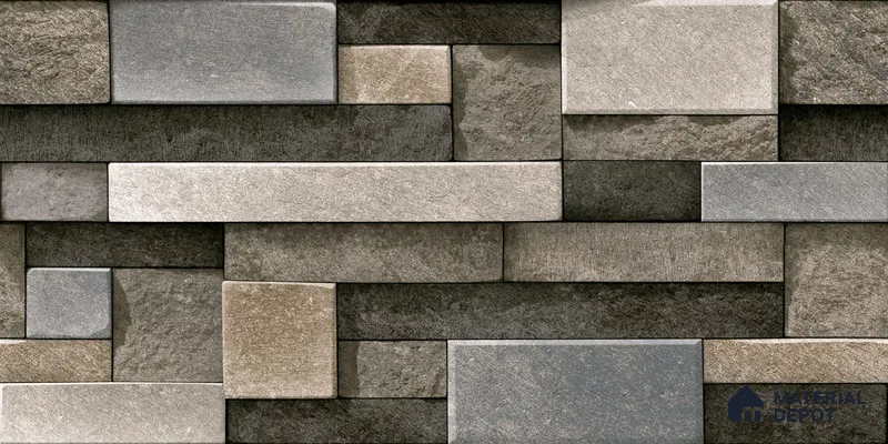 Elevation Wall Tile TL 00065 C Grey 2 ft x 1 ft Punch Matte Finish Vitrified Tile - 9 mm | Suitable For Feature Wall, Boundary Wall, Balcony, Outdoor