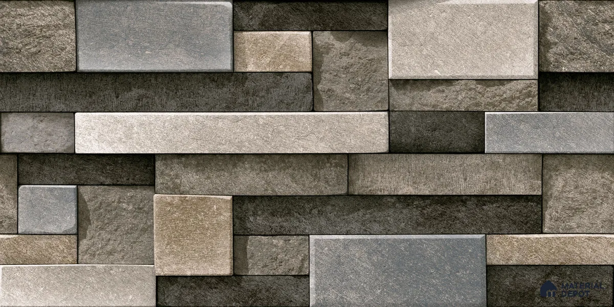Elevation Wall Tile TL 00065 C Grey 2 ft x 1 ft Punch Matte Finish Vitrified Tile - 9 mm | Suitable For Feature Wall, Boundary Wall, Balcony, Outdoor