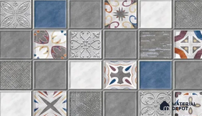 TL 02409 B Cube Grey & White Highlighter 18 x 12 inch Glossy Finish Ceramic Wall Tile - 6 mm