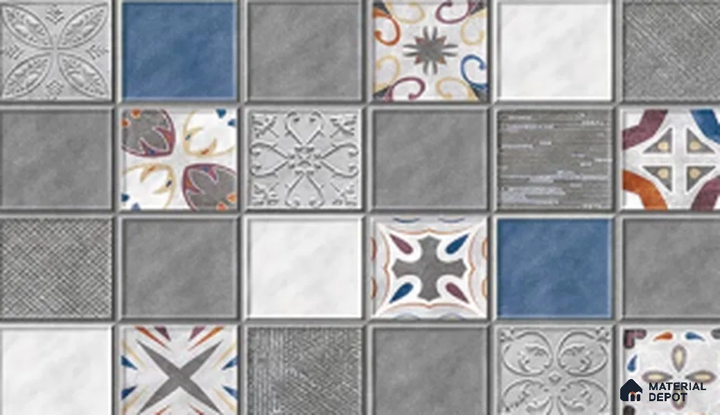 TL 02409 B Cube Grey & White Highlighter 18 x 12 inch Glossy Finish Ceramic Wall Tile - 6 mm