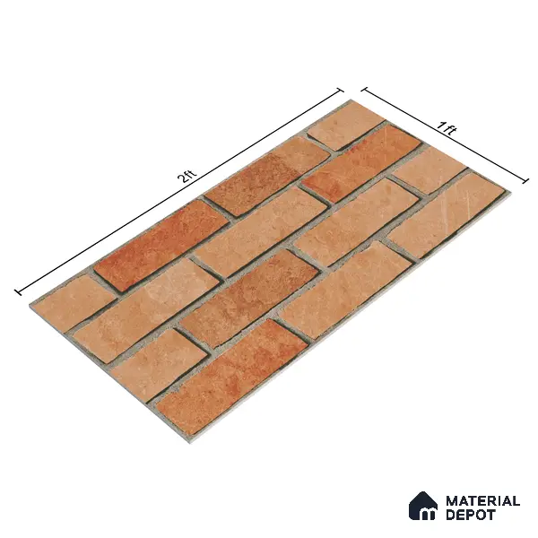Brick Look Elevation Wall Tile TL 00071 C Brown 2 ft x 1 ft Punch Matte Finish Vitrified Tile - 9 mm | Ideal For Modern Facades, Outdoor Cladding, Feature Wall