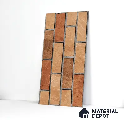 Brick Look Elevation Wall Tile TL 00071 C Brown 2 ft x 1 ft Punch Matte Finish Vitrified Tile - 9 mm | Ideal For Modern Facades, Outdoor Cladding, Feature Wall