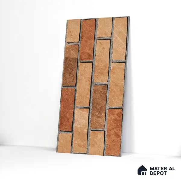 Brick Look Elevation Wall Tile TL 00071 C Brown 2 ft x 1 ft Punch Matte Finish Vitrified Tile - 9 mm | Ideal For Modern Facades, Outdoor Cladding, Feature Wall