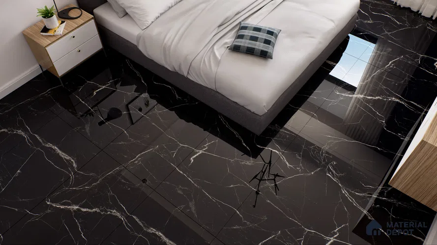 Endless Wall & Floor Vitrified Tile Obsidian Black 4 ft x 2 ft | TL 01084 High Gloss Finish - 9 mm | Suitable for Living Room, Bedroom