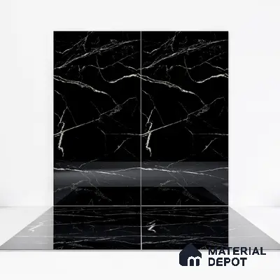 Endless Wall & Floor Vitrified Tile Obsidian Black 4 ft x 2 ft | TL 01084 High Gloss Finish - 9 mm | Suitable for Living Room, Bedroom