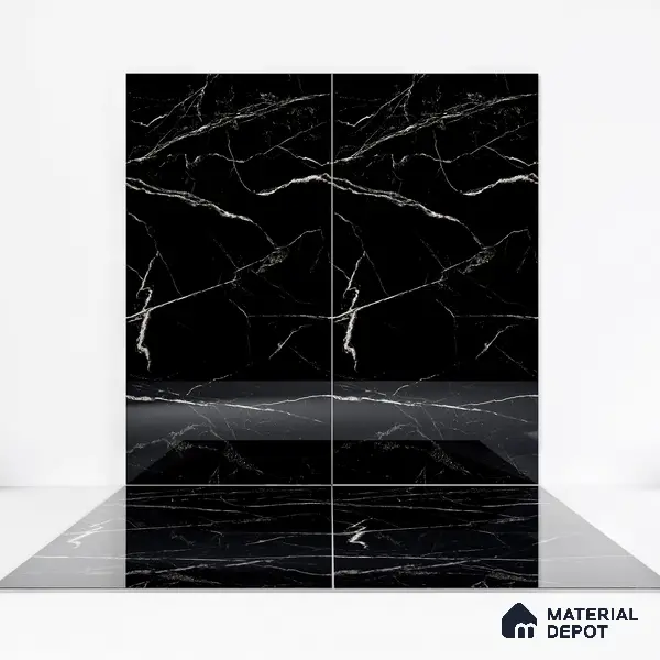 Endless Wall & Floor Vitrified Tile Obsidian Black 4 ft x 2 ft | TL 01084 High Gloss Finish - 9 mm | Suitable for Living Room, Bedroom