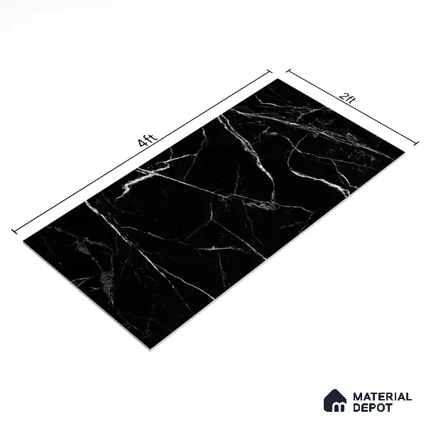 Endless Wall & Floor Vitrified Tile Obsidian Black 4 ft x 2 ft | TL 01084 High Gloss Finish - 9 mm | Suitable for Living Room, Bedroom
