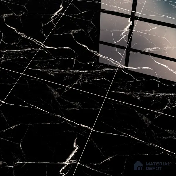 Endless Wall & Floor Vitrified Tile Obsidian Black 4 ft x 2 ft | TL 01084 High Gloss Finish - 9 mm | Suitable for Living Room, Bedroom
