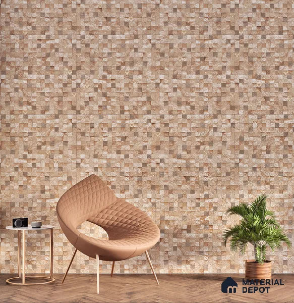 Elevation Wall Tile TL 00094 A Organic Brown 2 ft x 1 ft Punch Matte Finish Vitrified Tile - 9 mm | Ideal For Modern Facades, Outdoor Cladding, Feature Wall