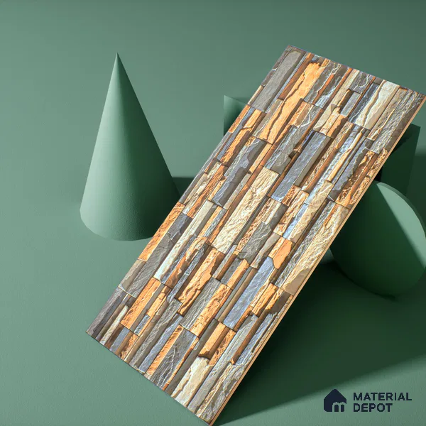 Elevation Wall Tile TL 00076 A Organic Brown 2 ft x 1 ft Punch Matte Finish Vitrified Tile - 9 mm | Suitable For Feature Wall, Boundary Wall, Balcony, Outdoor
