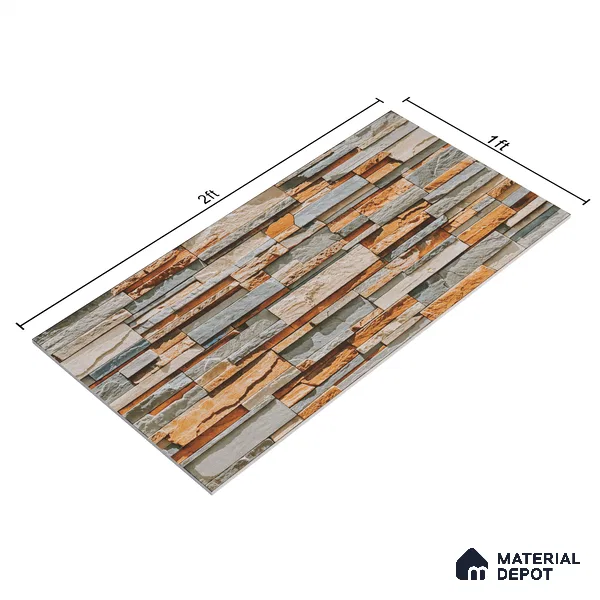 Elevation Wall Tile TL 00076 A Organic Brown 2 ft x 1 ft Punch Matte Finish Vitrified Tile - 9 mm | Suitable For Feature Wall, Boundary Wall, Balcony, Outdoor